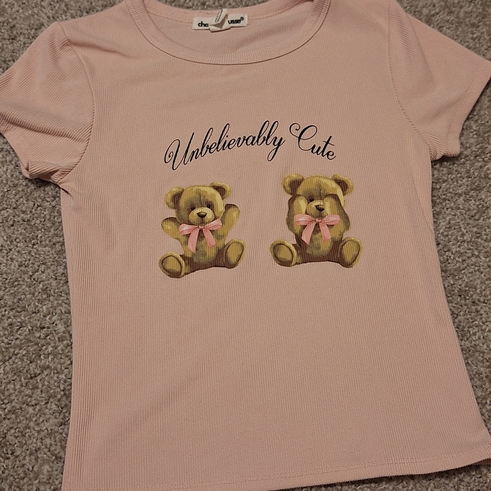 Charlotte Russe Pink Bear Bow Top Size M